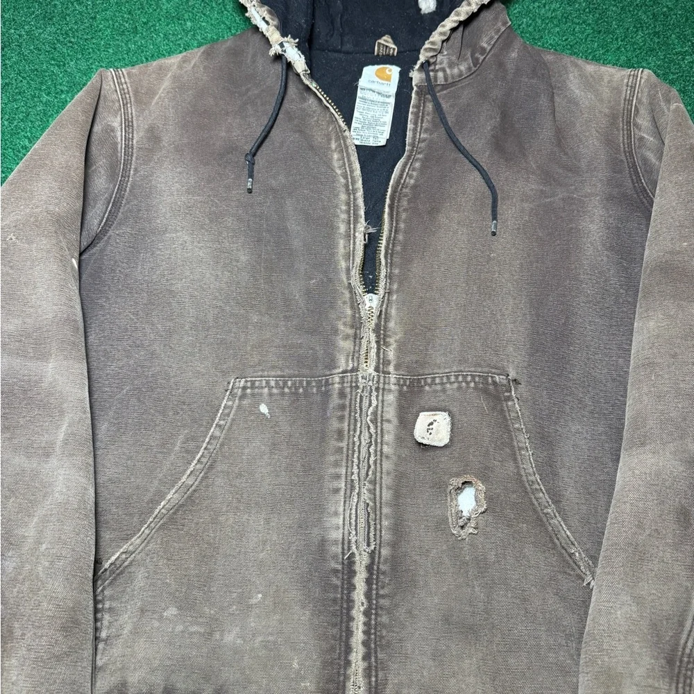 Carhartt J130 Duck Active Brown Grunge Distressed Large Jacket Boxy 27x29